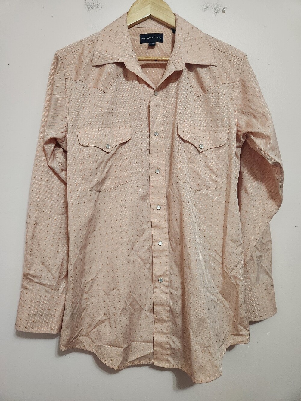 Panhandle Slim Western Pearl Snap Shirt Mens M Peach Striped Cowboy Rodeo